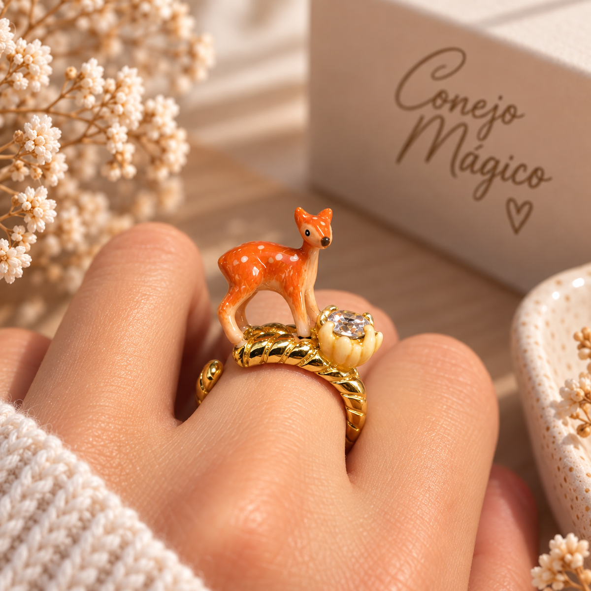 Anillo Ciervo Zircón de Cristal