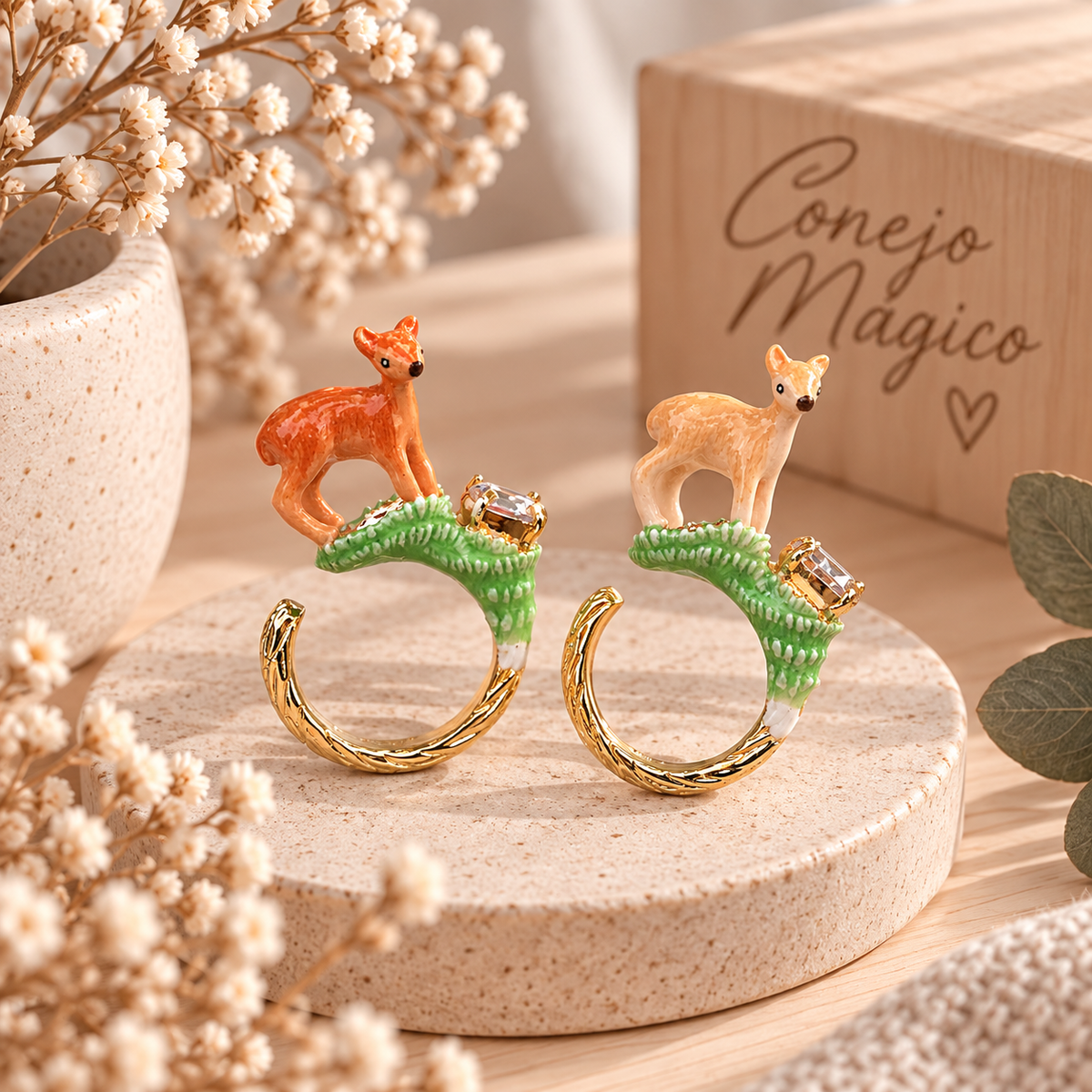Anillo Ciervo en Pasto con Zircón de Cristal