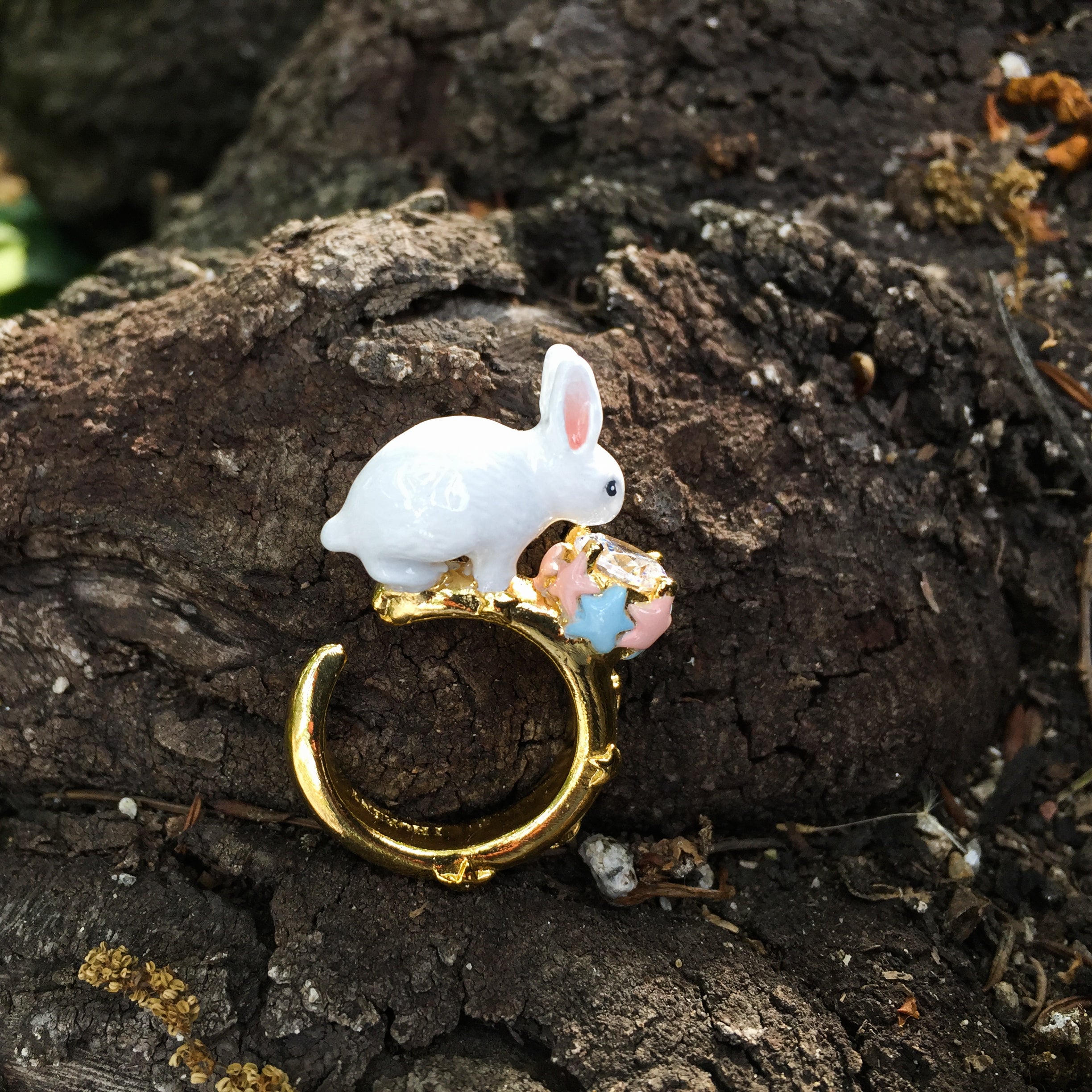 Anillo Conejo Zircón de Cristal Estrellado