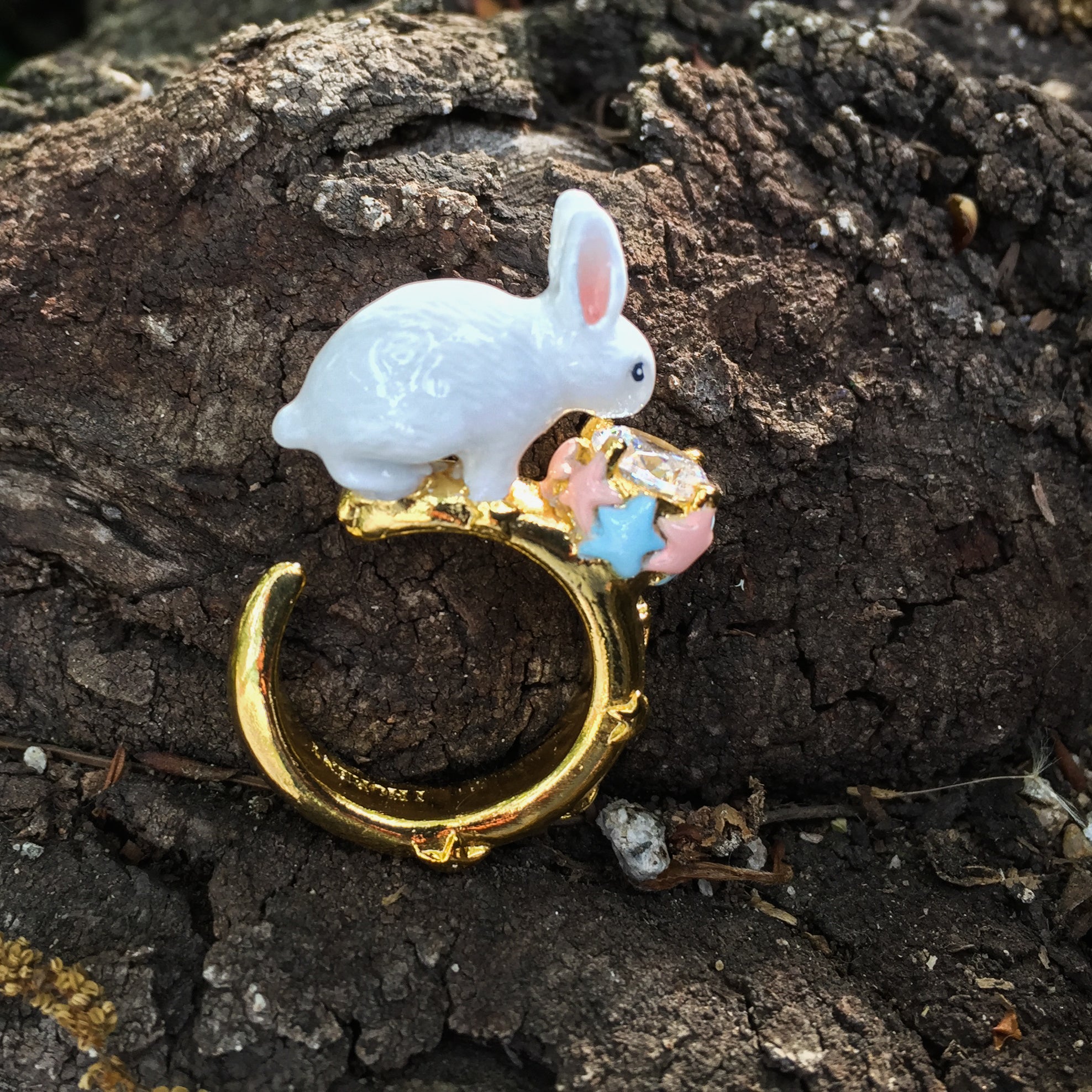 Anillo Conejo Zircón de Cristal Estrellado