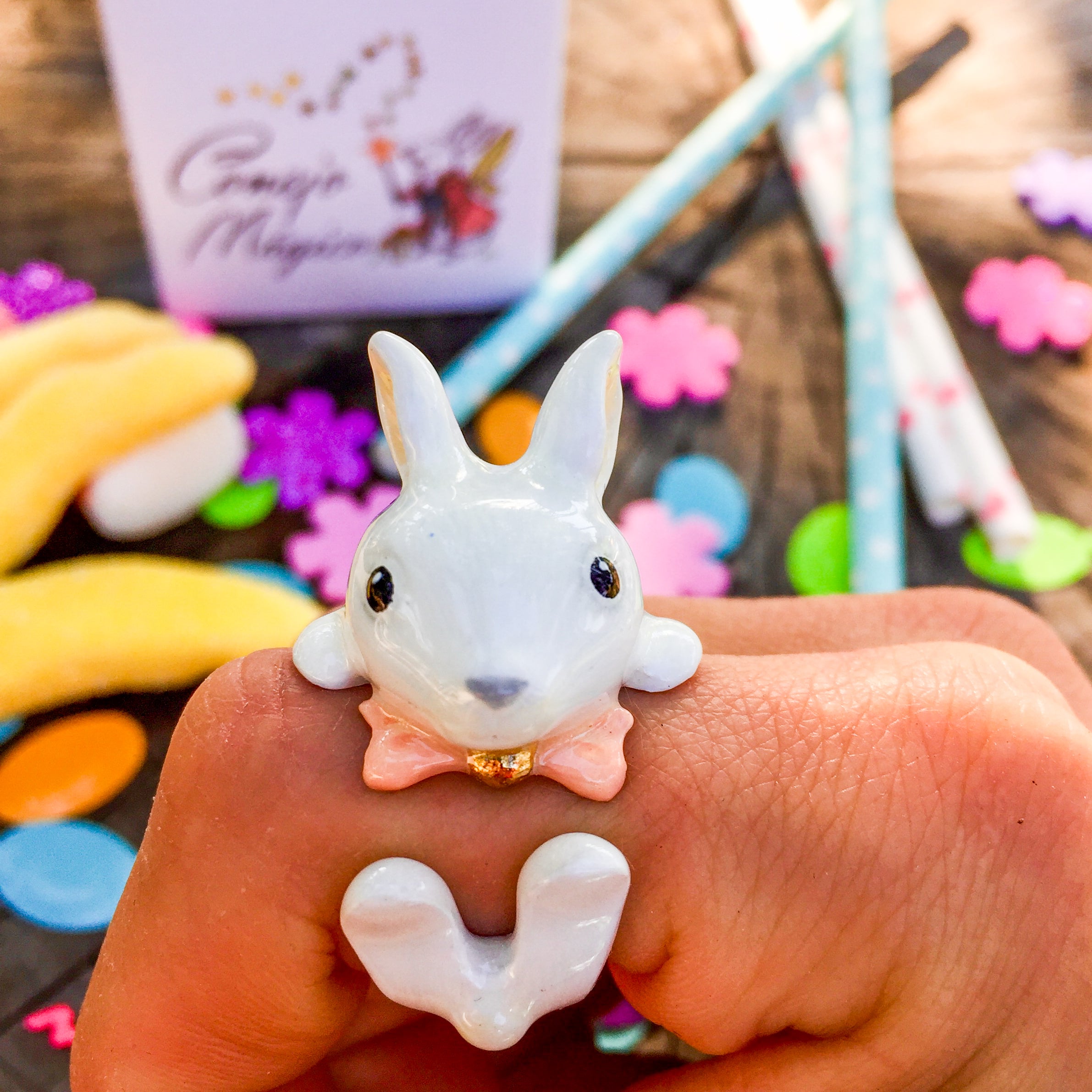 Anillo Conejo Corbatín Rosado o Celeste