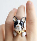 Anillo Bulldog Francés Blanco y Negro