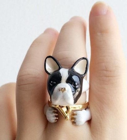 Anillo Bulldog Francés Blanco y Negro