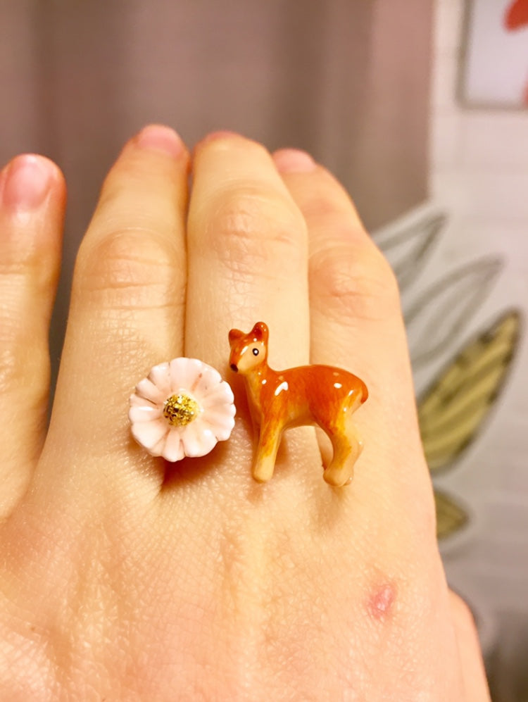 Anillo Ciervo Flor Rosada