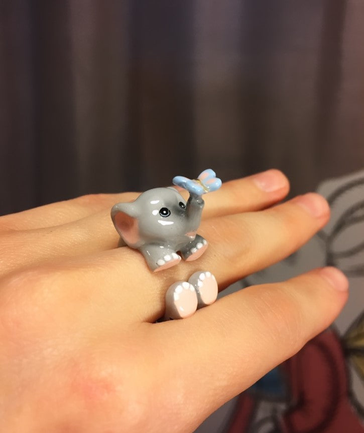 Anillo Elefante Gris Mariposa