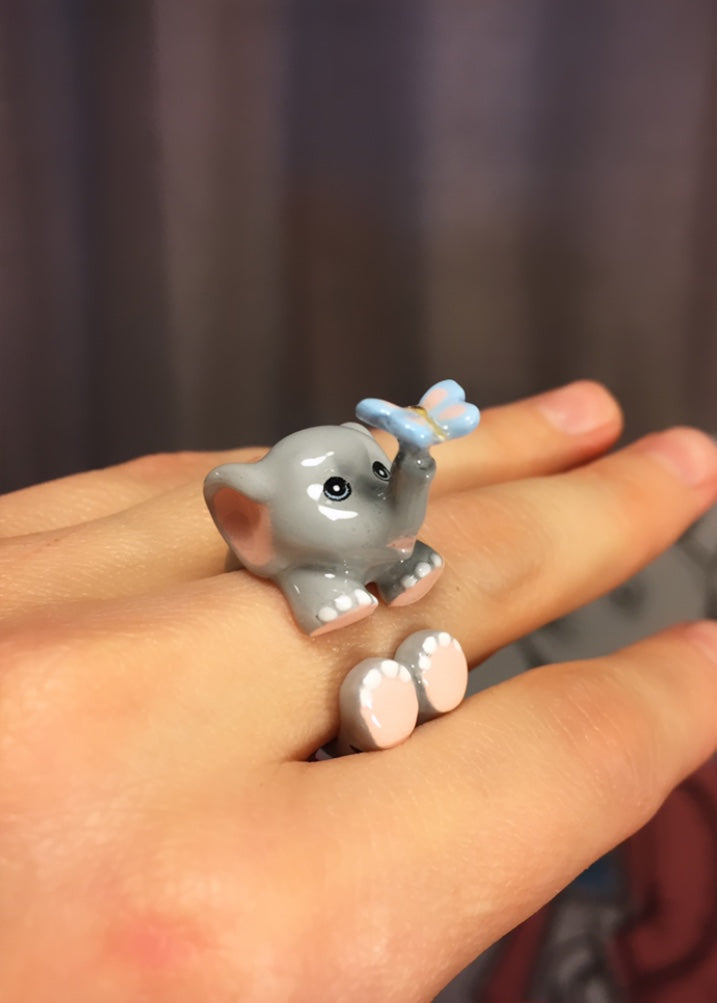 Anillo Elefante Gris Mariposa
