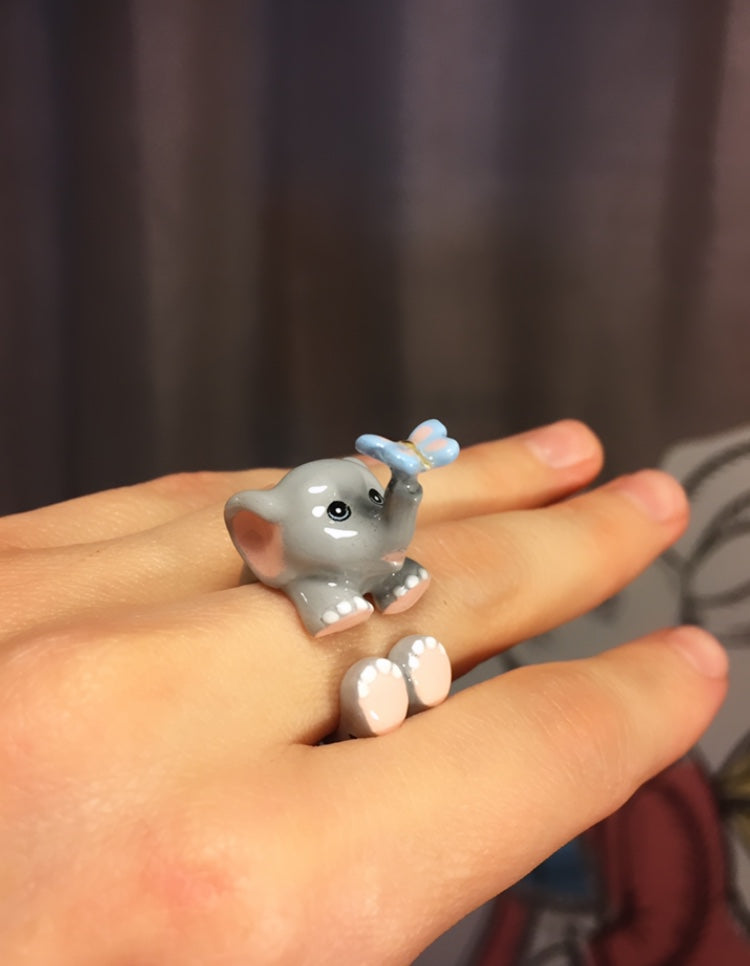 Anillo Elefante Gris Mariposa