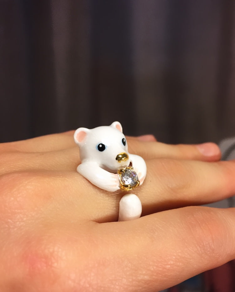 Anillo Oso Polar Zircón de Cristal