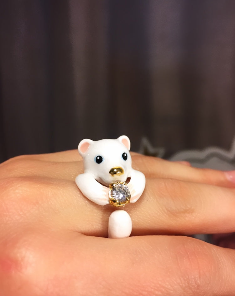 Anillo Oso Polar Zircón de Cristal